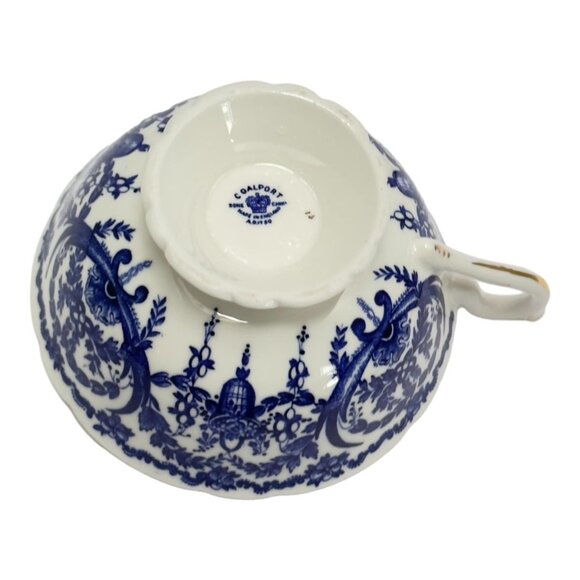 Coalport Teacup Saucer White Blue Scroll Bone China Made in England - Picture 9 of 14